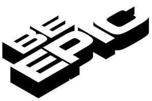 Three-dimensional white text with black sides that reads 'Be epic' in capitals. 